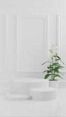 white flower in a white room elegant stand mockup product white wall 3 stand 