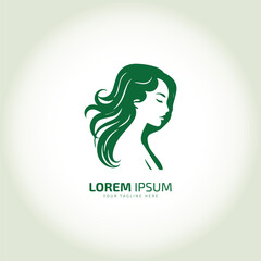 vector of woman face logo icon lady style vector young girl logo design illustration feminine style. long hair style. isolated green girl.