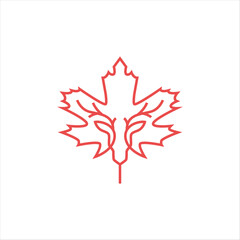 maple lead and deer minimalist line art icon logo illustration