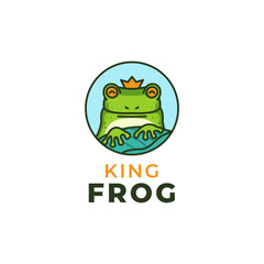 creative king frog round icon logo illustration
