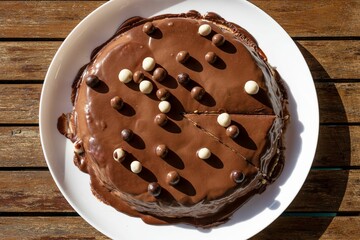 Homemade chocolate tart topped whit chocolate balls