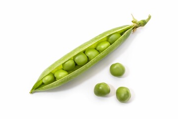 Fresh green pea open pod isolated on white background
