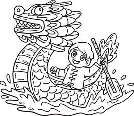 Year of the Dragon Dragon Boat Isolated Coloring