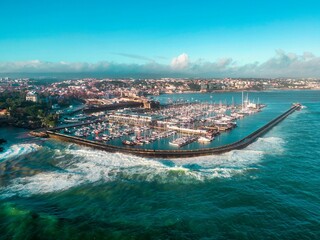 Aaerial view of the port in Cascais, Portugal