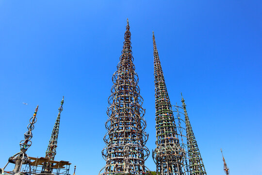 Los Angeles, California: detail of WATTS TOWERS by Simon Rodia, architectural structures, located in Simon Rodia State Historic Park at 1727 East 107th Street, Los Angeles
