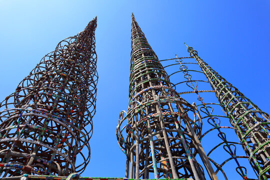 Los Angeles, California: detail of WATTS TOWERS by Simon Rodia, architectural structures, located in Simon Rodia State Historic Park at 1727 East 107th Street, Los Angeles