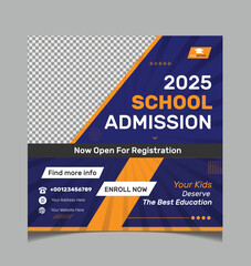Flat minimal social media post or instagram post template for School admission or back to school