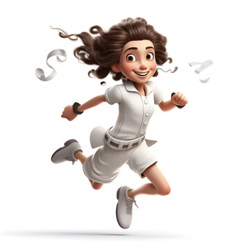 3d illustration of girl running isolated on white