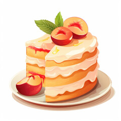 Peach cake clipart, isolated on white background