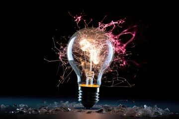 concept graphic of a bright lightbulb shattering with a dark background representing the brainstorming and bright idea process. 