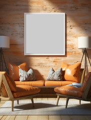 mockup -  empty picture frame in a modern setting indoor for a sales background 