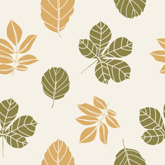 Vector leaves seamless pattern. Elder, beech, chestnut, alder