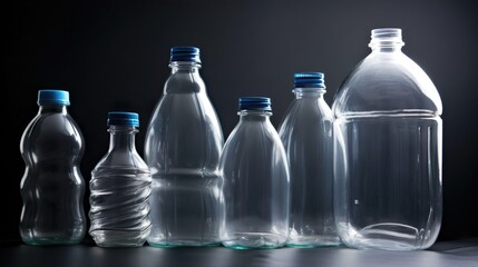 Plastic bottles. Plastic reuse. Stop environmental pollution concept. Generative Ai technology.