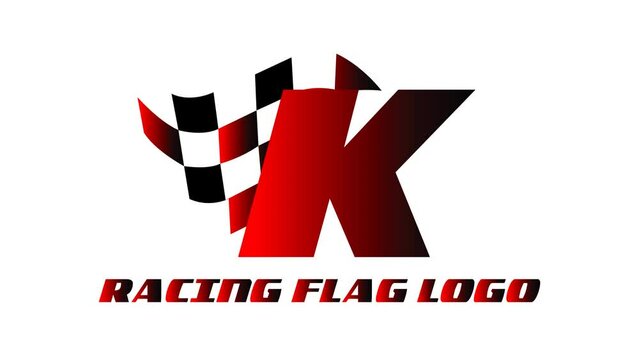animation video of the racing flag and the letter K, suitable for opening racing sports advertisements, etc
