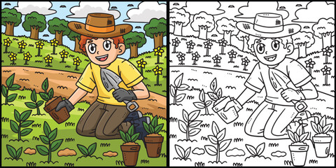 Labor Day Gardener Planting Seedlings Illustration