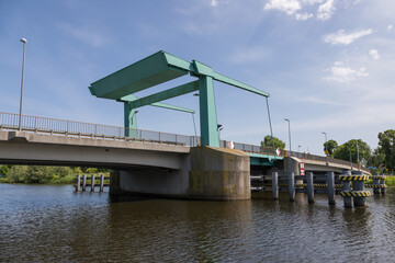 Drawbridge in Drewnica over the Szkarpawa River, part of the Żuławy Loop.