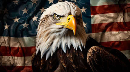 Bald Eagle in front of American Flag