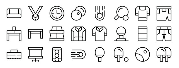 set of 24 outline web table tennis icons such as head, medal, clock, ball, ball, table tennis, tshirt vector icons for report, presentation, diagram, web design, mobile app