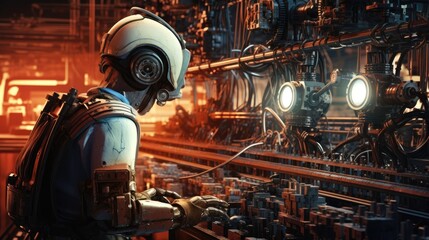 Robots working in industrial factories, Generative AI