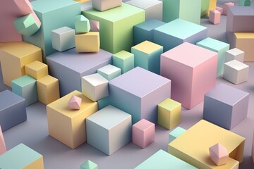3D blocks with pastel colors for tech wallpaper. Generative AI