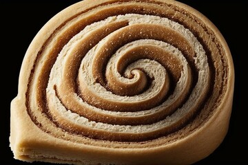 Fototapeta na wymiar A spiral pastry made of rolled dough, featuring a cinnamon and sugar filling topped with glaze or frosting. Generative AI