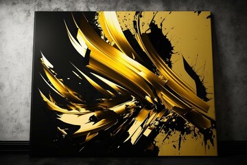 An abstract artwork featuring vibrant golden brush strokes with luxury elements. Generative AI