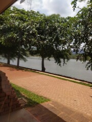 Jogging road with river