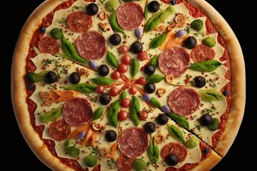 Salami and olive pizza made with technology. Generative AI