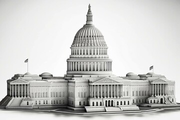 Fototapeta na wymiar The US Capitol isolated on white. Generative AI