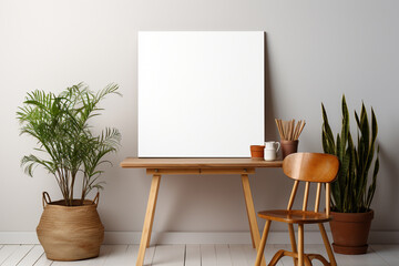 White blank sheets of canvas mockup with painting brush, Template for design