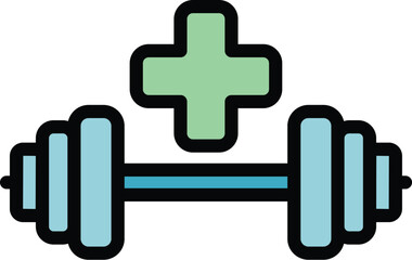 Recovery barbell icon outline vector. Gym heart. Sport fitness color flat