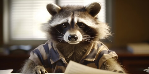 Hilarious Raccoon Disguised as a Professor with a Book in Hand AI generated