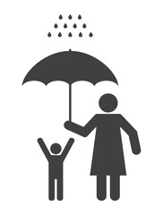 Woman with child under umbrella