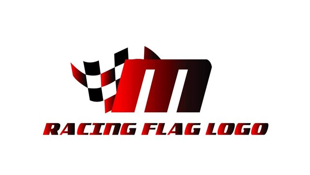 animation video of the racing flag and the letter M, suitable for opening racing sports advertisements, etc