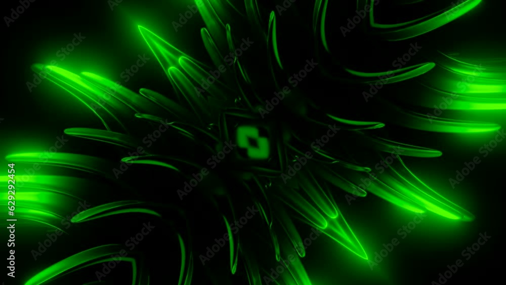 Aufkleber spinning object with neon thorns on a black background. design. abstract blades with sharp tips.