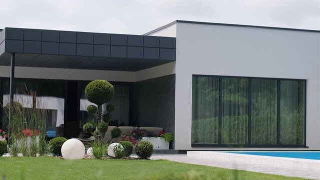Luxury villa with swimming pool outside exterior view