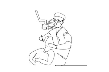 dentist doctor checks patient teeth looking with technology objects hospital line art