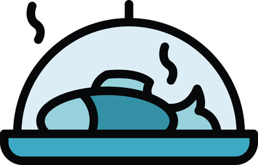 Hot fish food icon outline vector. Dinner pan. Lunch plate color flat