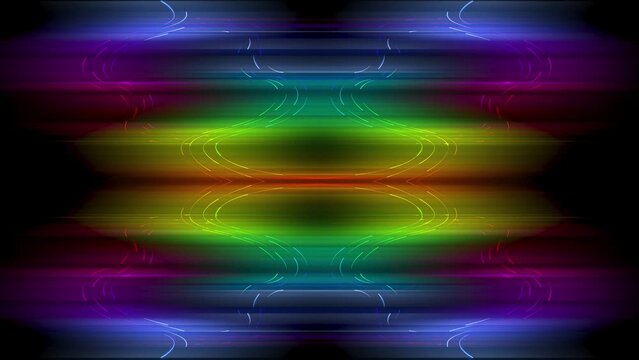 shiny neon glowing stripes in black background. Rainbow colorful beams with multi color palette animation
