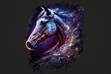 Obraz na płótnie Canvas Galactic Equine Beauty: A Celestial Horse in Abstract Brilliance created with Generative AI technology