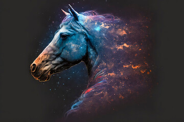 Obraz na płótnie Canvas Equestrian Dreams: Cosmic Horse Art with Luminous Colored Lines created with Generative AI technology