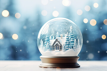 A snow globe with an icy blue winter scene - Powered by Adobe