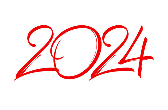 2024 New Year vector inscription. Handwritten calligraphy. 2024 vector word for poster, greeting card, banner.