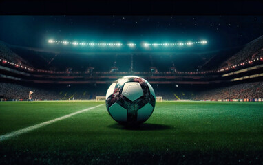 soccer ball with stadium, lights, pitch and field