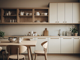 Fototapeta na wymiar Beige kitchen interior showcasing beautiful textures. AI Generated.