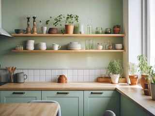 Fototapeta na wymiar Green kitchen featuring sustainable materials. AI Generated.