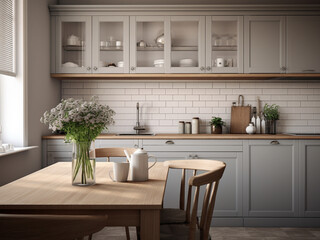 Chic grey kitchen showcasing subtle textures. AI Generated.