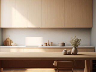 Fototapeta na wymiar Minimalistic kitchen interior with a monochromatic palette. AI Generated.