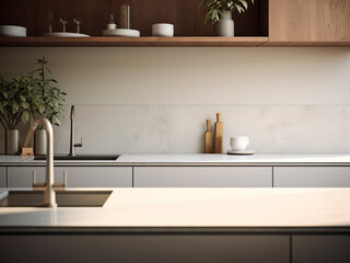 Modern minimalistic kitchen with geometric patterns. AI Generated.