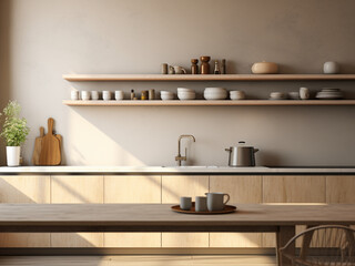 Minimalistic kitchen showcasing functional beauty. AI Generated.